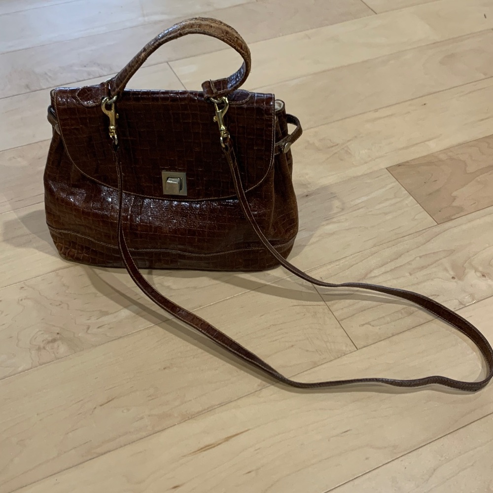 Furla  Croc Embossed leather Shoulder Bag  Chestnut Brown - Picture 3 of 8